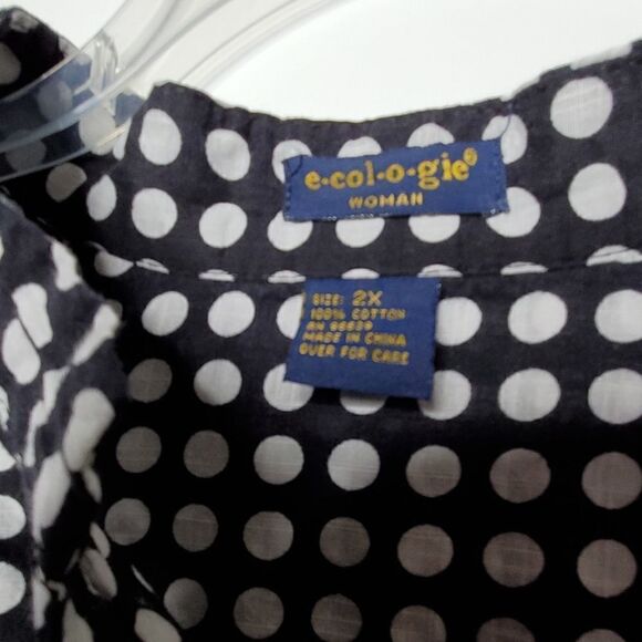 2X Ecologie COTTON POLKA DOT LIGHTWEIGHT Black white button front SHIRT 2 X XXL - Picture 7 of 9
